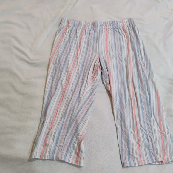 Be Yourself Sleep wear Other - Women's White Striped Cotton Cropped Pajama Pants with Pink & Light Blue Stripes